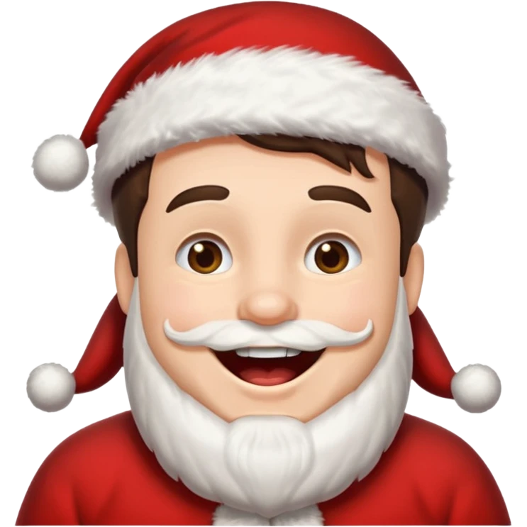 a brunette hair man wearing an oversize santa clothes while laughing  emoji