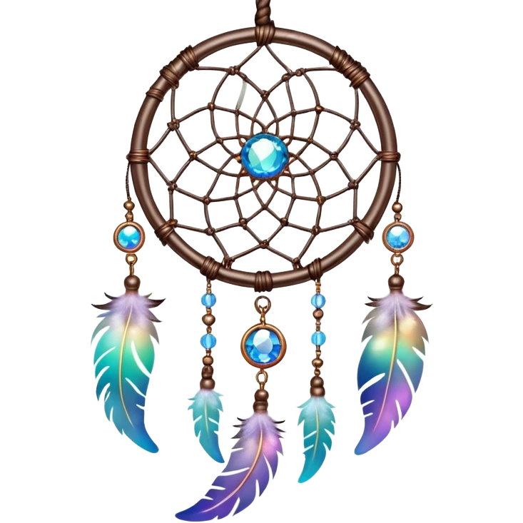 Iridescent shiny transparent crescent nebula Dreamcatcher-suncatcher hanging from a thread, with gemstones emoji