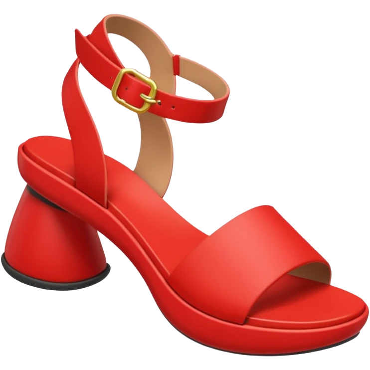 A 3D cartoon RED open-toe sandal with ankle straps and smooth curved sole, isolated plain background, Memoji-style rendering. emoji