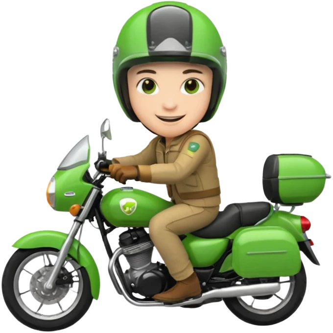 ojek online driver, using motorbike, the helmet is green emoji