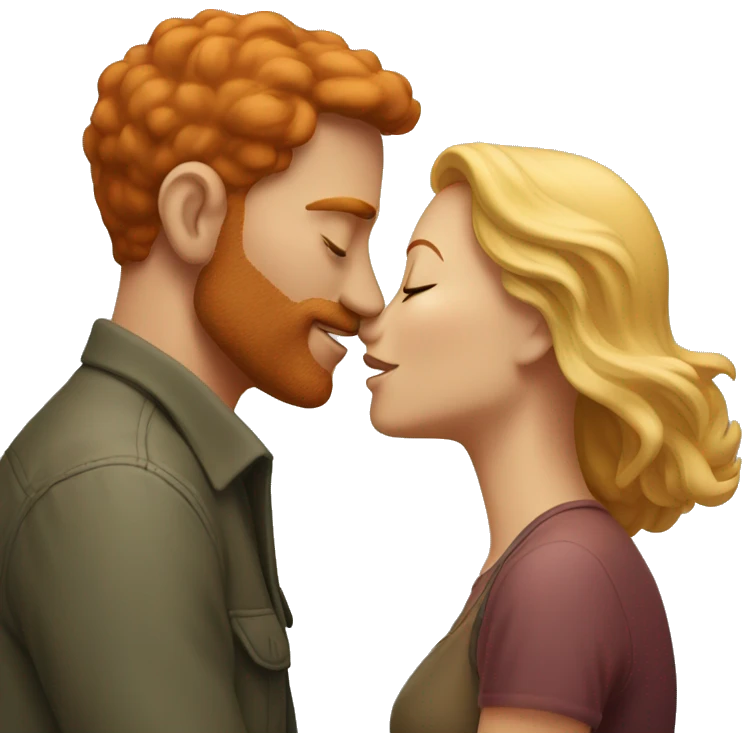 Tall redheaded man kissing a blonde woman  emoji