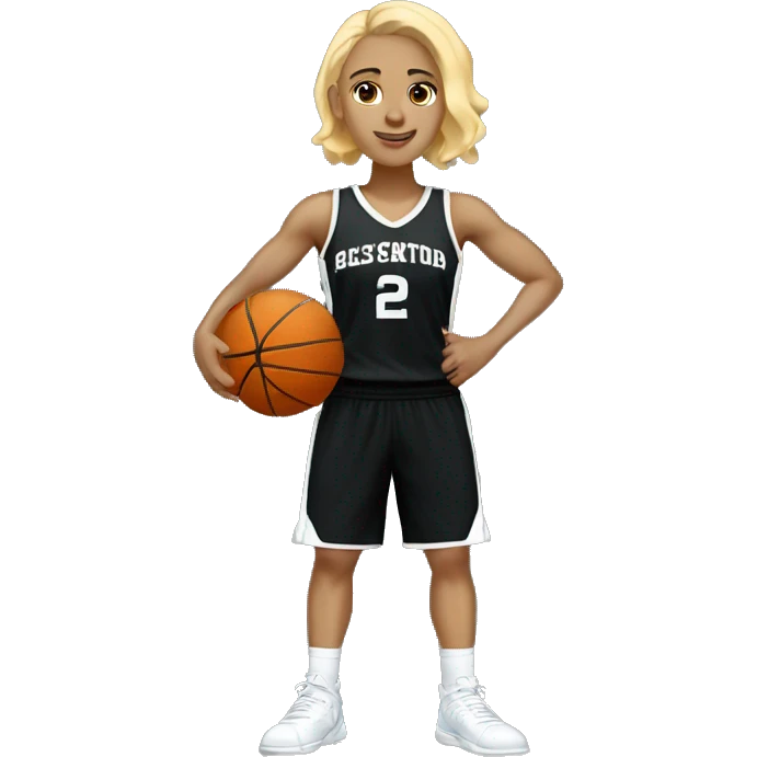 A light-skinned Blonde basketball player in a black full-length uniform emoji