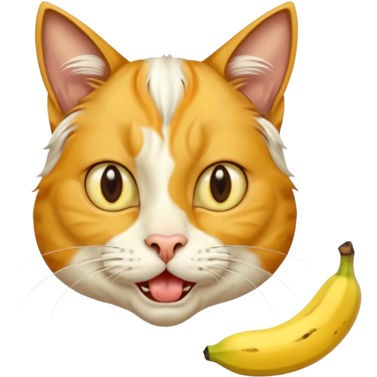Crazy cat with horse hooves eating a banana with grandmother face  emoji