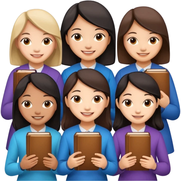 eight asian girls in a group, holding bibles emoji