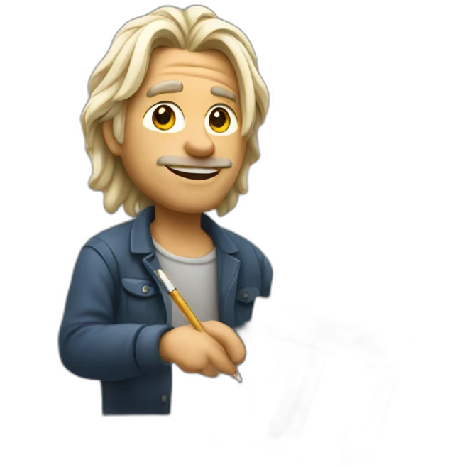 Man painter with a mid long withe hair with a pen in his hand emoji