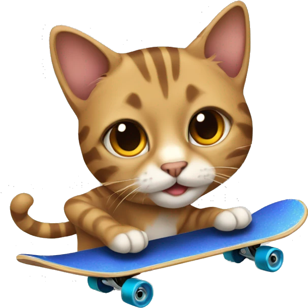 A tabby cat with brown eyes riding a skateboard  emoji