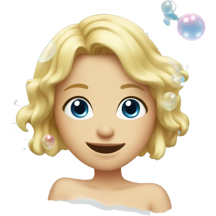 blonde blue eyes girl in bathtub with bubbles emoji