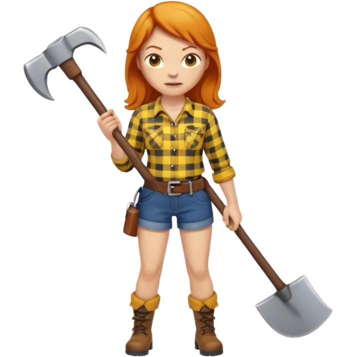 ginger lumberjack woman holding axe yellow checked shirt emoji