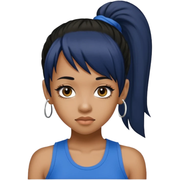 Lisa Left Eye Lopes black ponytail hair, blue tank top emoji