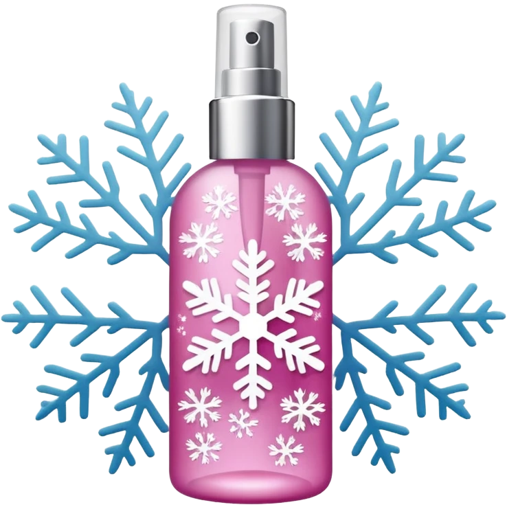 pink body mist bottle with white snowflakes emoji
