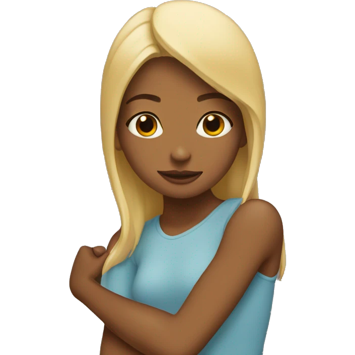 Blonde girl huging brown girl emoji