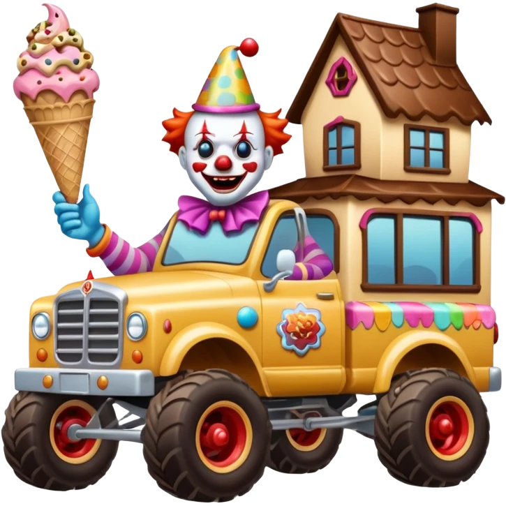 Crazy killer Klown Jenkins 4wd my monster 1924 racing ice cream with chocolate, nuts and sprinkles dream house food truck  emoji