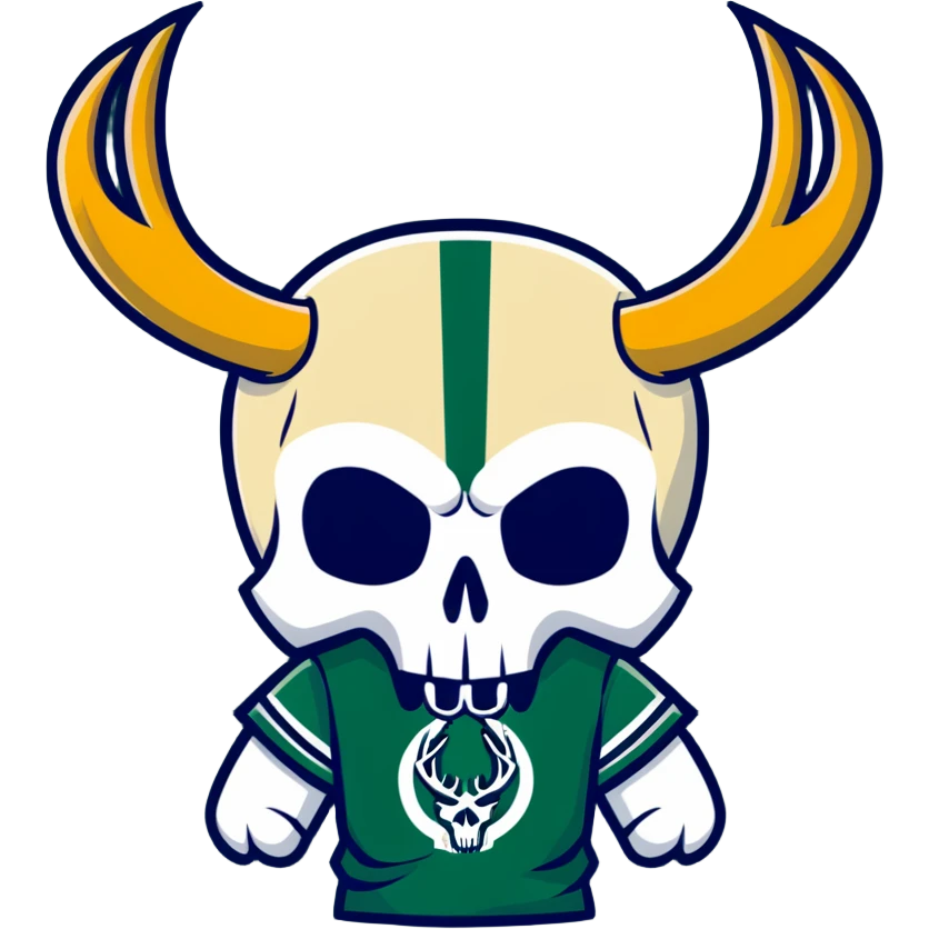 cool skull in Milwaukee Bucks basketball team colors (dark green, cream, and blue) emoji