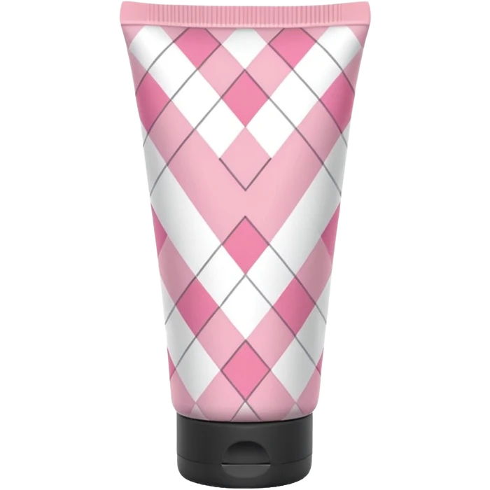 Light pink and white argyle quilt printed lotion tube with pink cap emoji