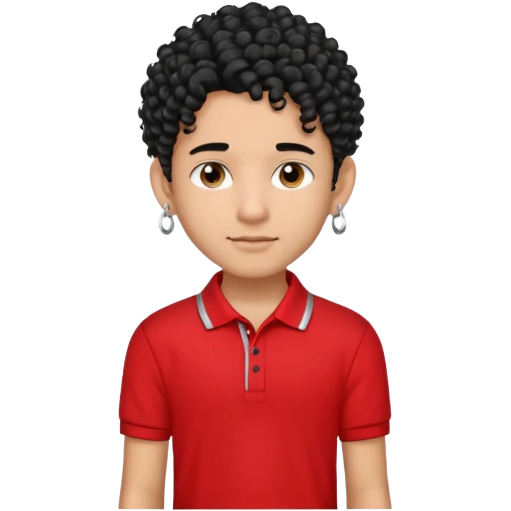 teen boy, indian, black curly hair, undercut hairstyle, silver earring in one ear, red polo shirt, silver chain emoji
