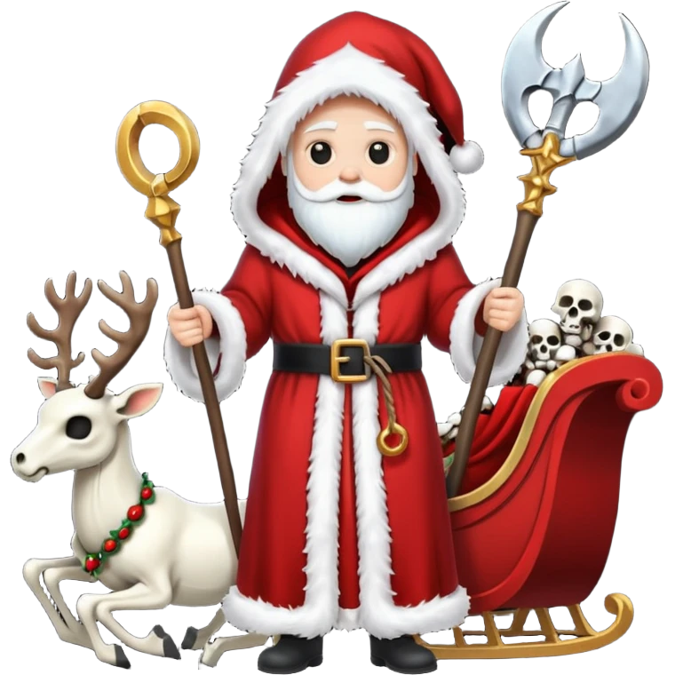 the Grim reaper dressed as Santa.... What gifts would be in his Sleigh.... What would his Sleigh likely look like.... Would the reindeer be skeletons, or ordinary reindeer? emoji