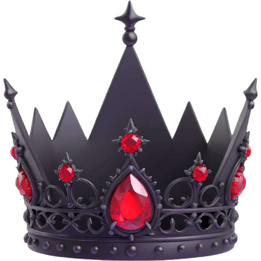 black crown with red gems, gothic style, sharp points, intricate filigree emoji
