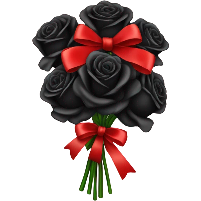 bouquet of black roses tied with a red bow emoji