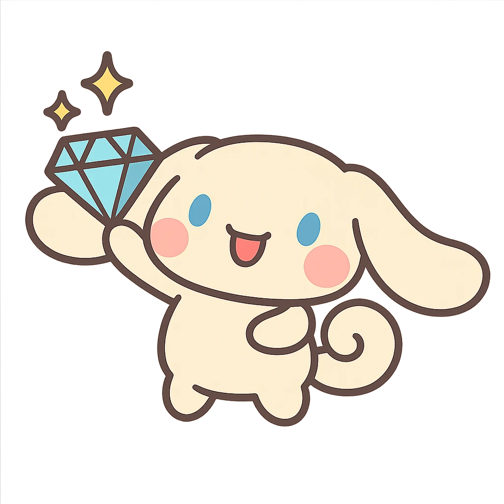 pastel toon style Cinnamoroll with a diamond emoji