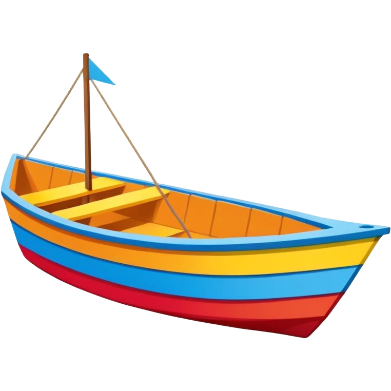 Brightly painted Cardboard boat with straight sides, very basic design pointed on one end, flat on the rear  emoji