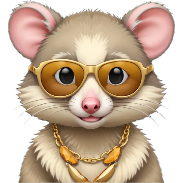 Opossum with dark sunglasses and a gold necklace  emoji