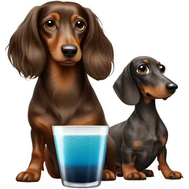 Espresso martini with a long haired blue dappled dachshund init emoji