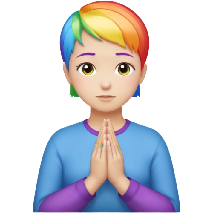 White lesbian with short hair rainbow coloured skin with praying hands emoji
