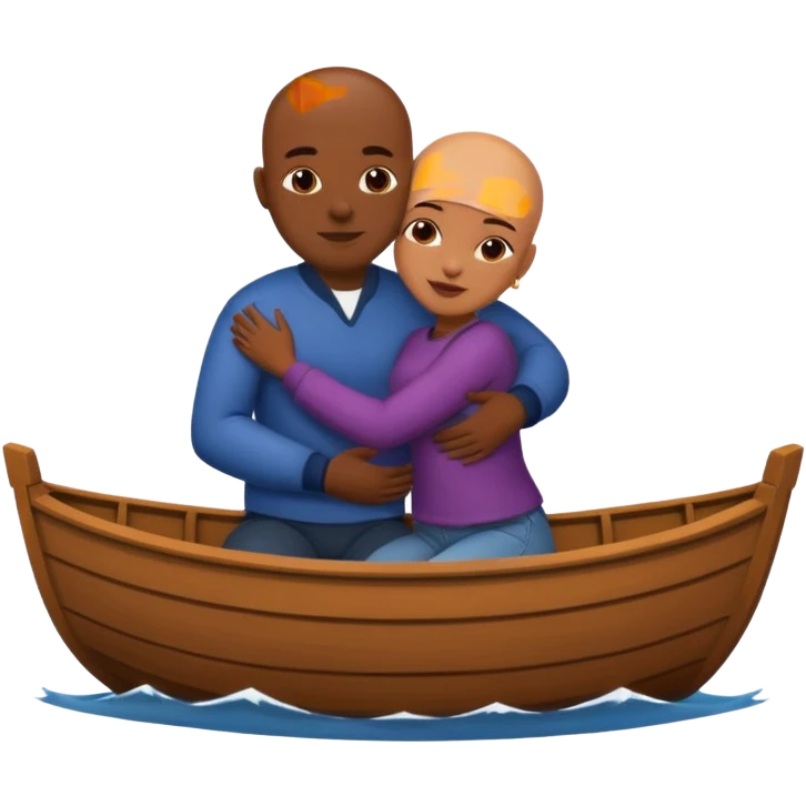 Black woman and bald guy hugging in a boat emoji