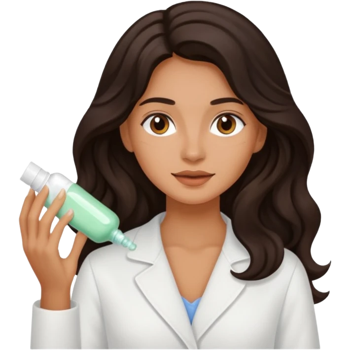 Chica con cabello oscuro largo ondulado haciéndose skincare emoji