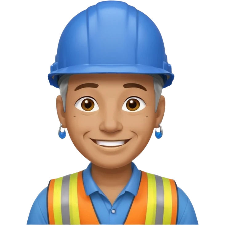 blue helmet old construction worker with earrings emoji