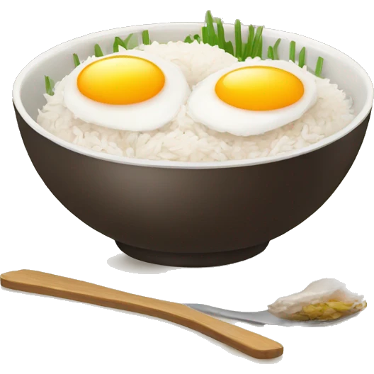 a bowl of rice with two eggs and two whole chicken emoji