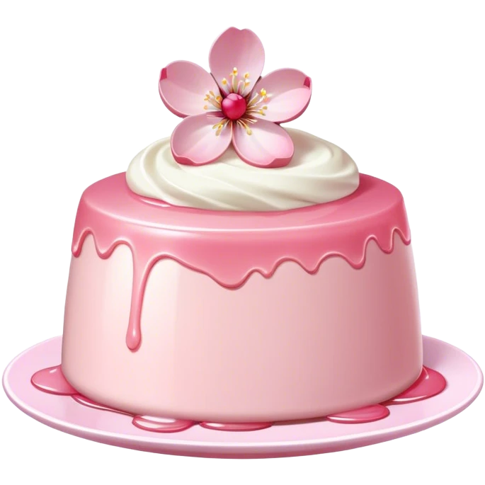 A cherry blossom on the light pink pudding emoji