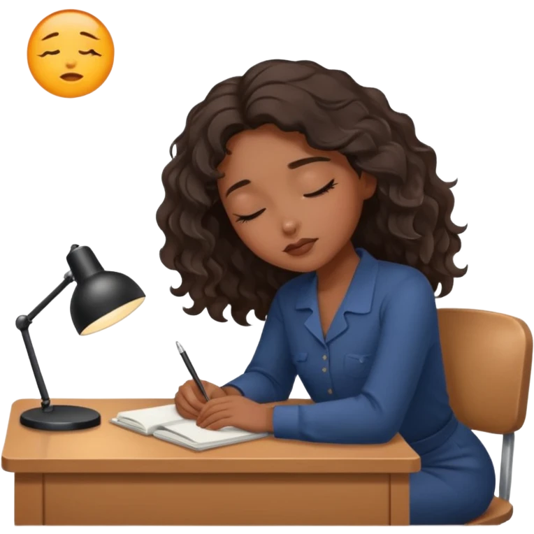 Pretty black model, brown eyes, soft wavy hair, falling asleep at desk emoji
