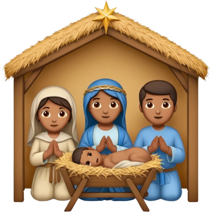 nativity scene in a manger with humans with Mediterranean skin color emoji