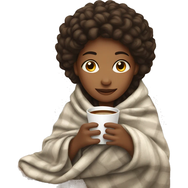 girl with blanket and coffee emoji