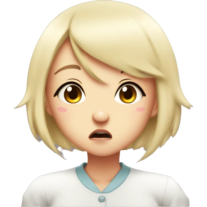 a 2d anime style girl character pushing her lips forward with unsatisfied emotion emoji