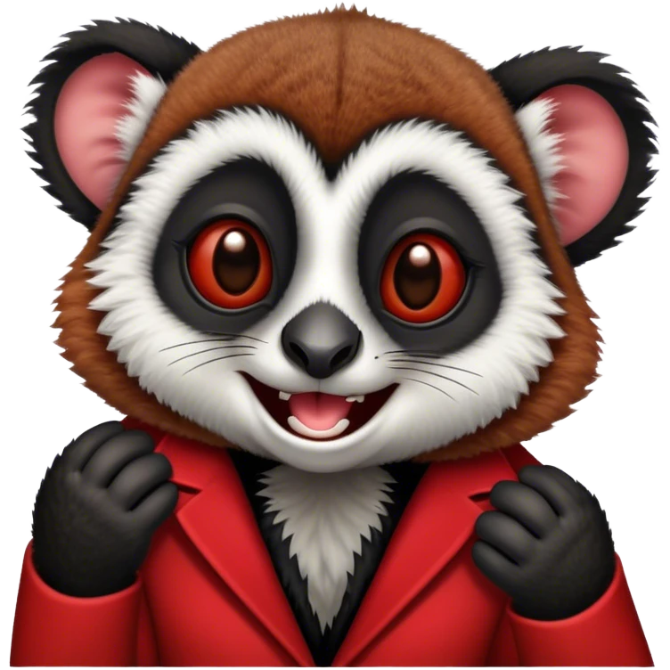 laughing lemur in red and black clothes emoji