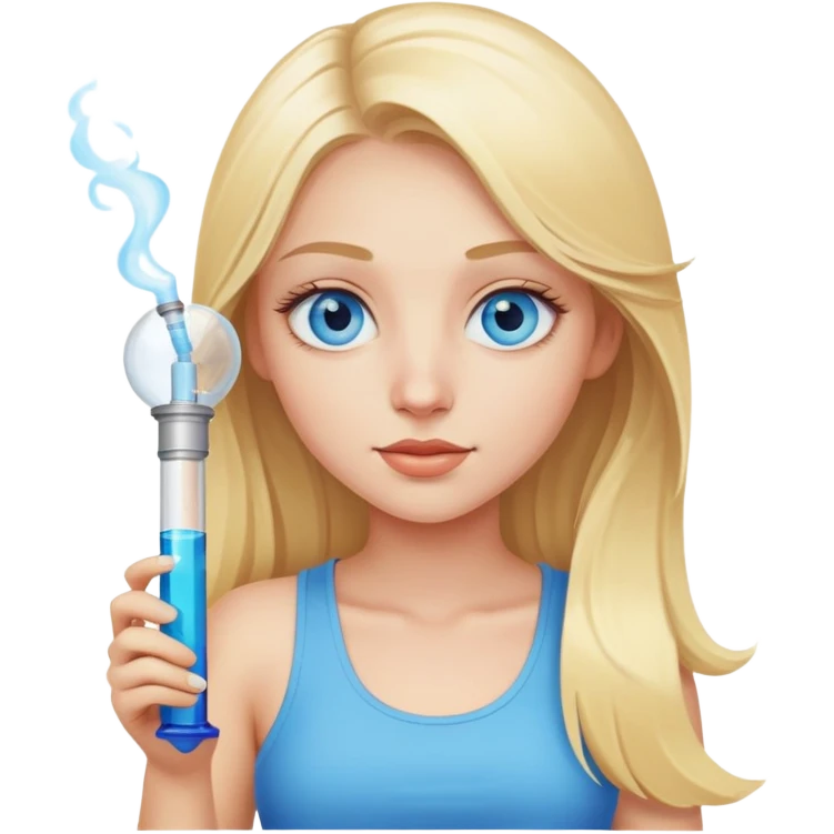 Blue eyed Blonde girl with a bong emoji