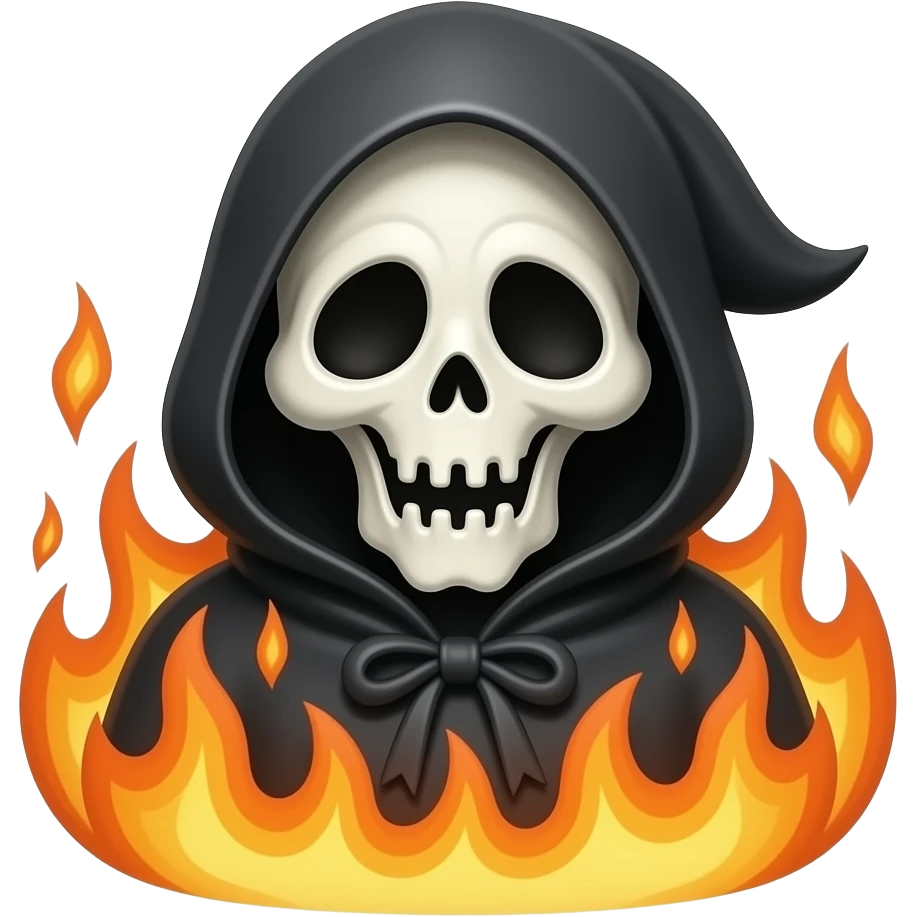 Cute funny grim reaper on fire emoji