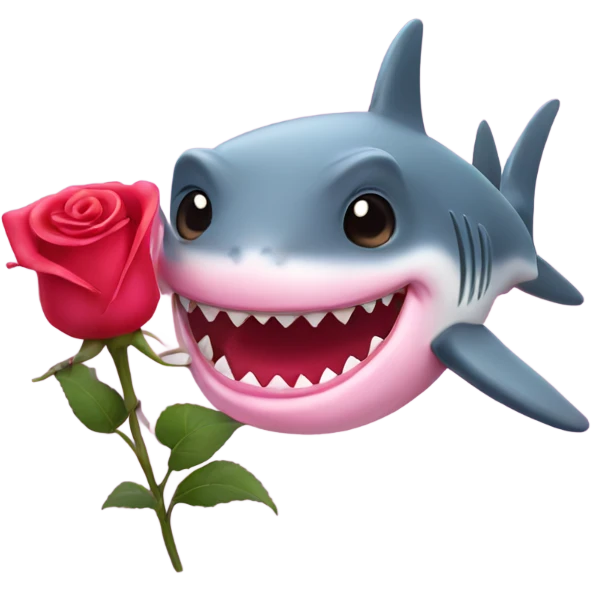 pink shark holding a red rose emoji