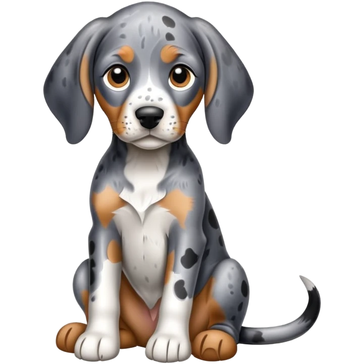 adorable sitting bluetick coonhound puppy with floppy ears and spotted coat emoji