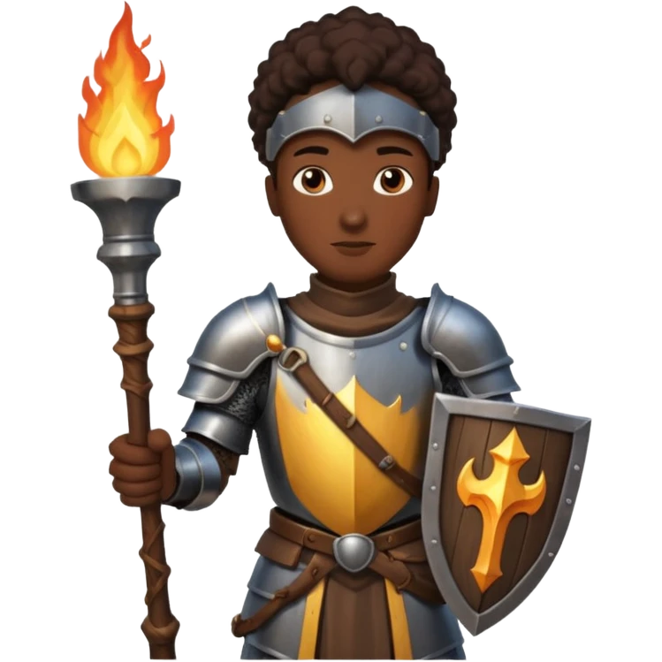 Dark souls holding a wooden torch in hand wearing darker, realistic iron armor emoji