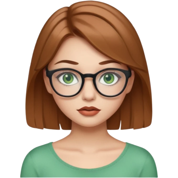 Yeşil gözlü,Hafif kahverengi saçlı, beyaz tenli, gözlüklü, crop giyinen ,dolgun dudaklı,makyajlı bir kiz emoji