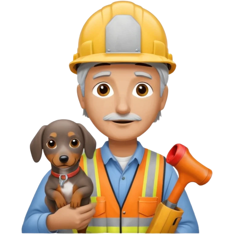 Construction worker with gray hair and weiner dog emoji