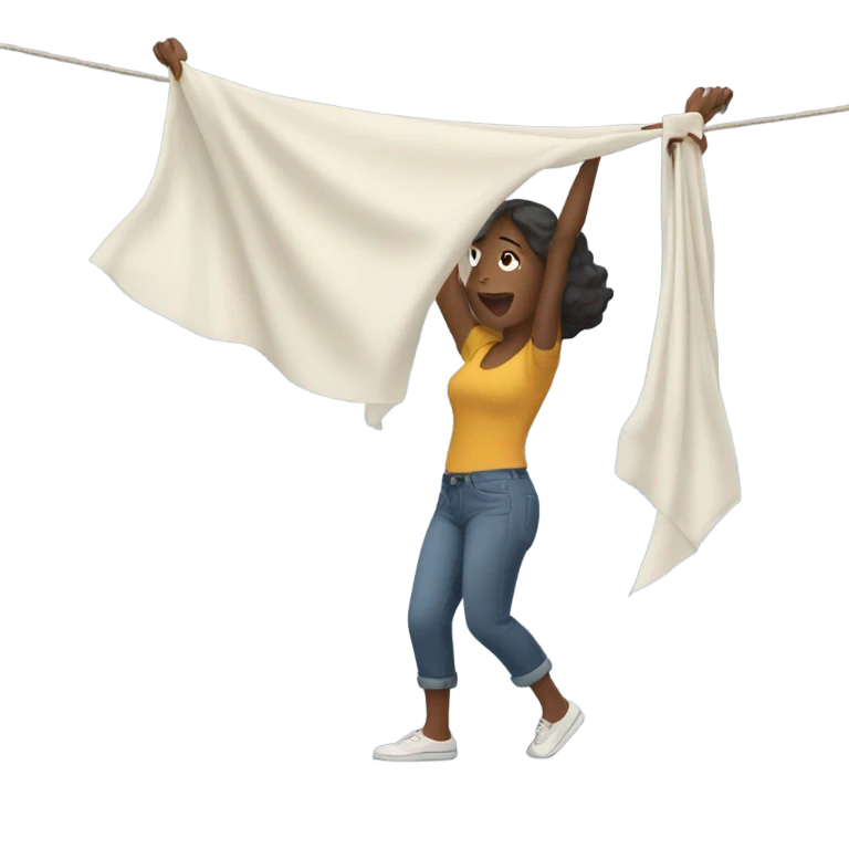 young washerwoman hanging large cloth spread out emoji