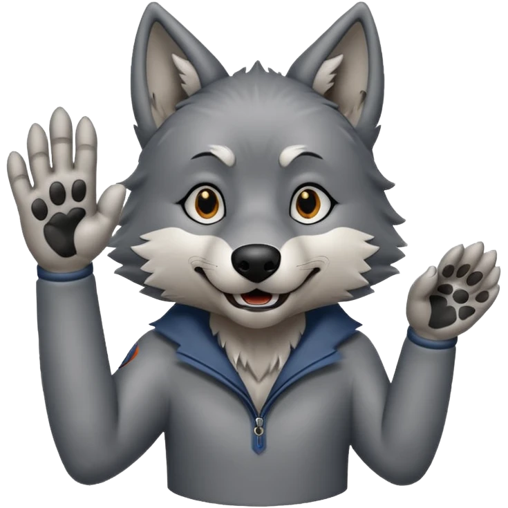  A real wolf waving his hand while he's standing but he's hand loks like a wolf's hand emoji