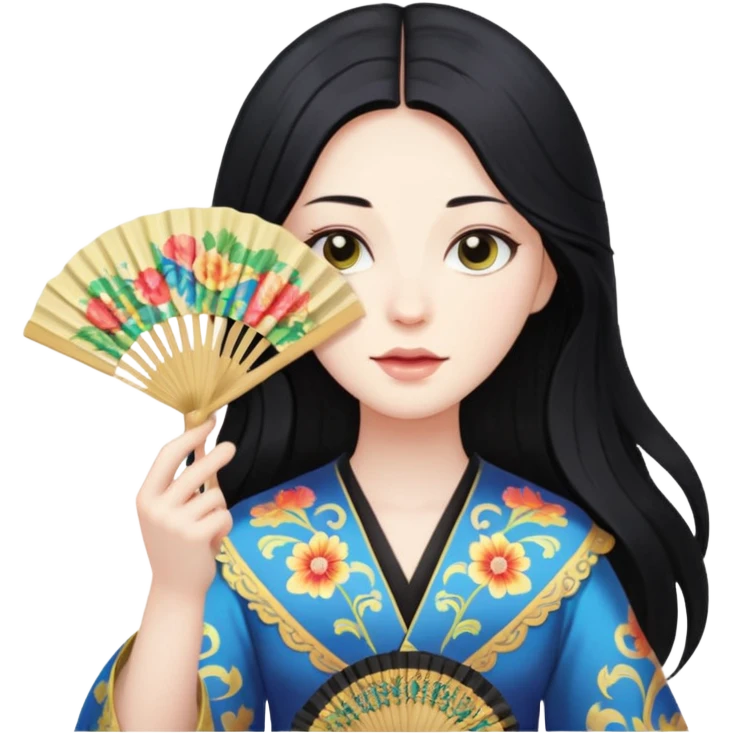 long haired folding fan holder emoji