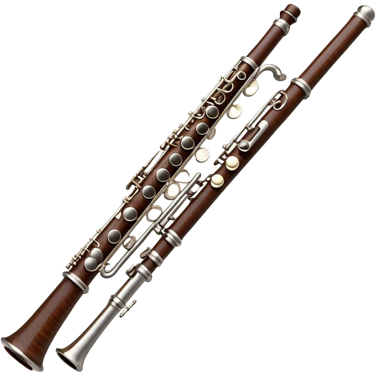 Cinematic Realistic Oboe, slender and elegant dark wood body, silver-plated keys catching soft highlights, delicate reed resting at the top, glowing with refined and classical beauty. emoji