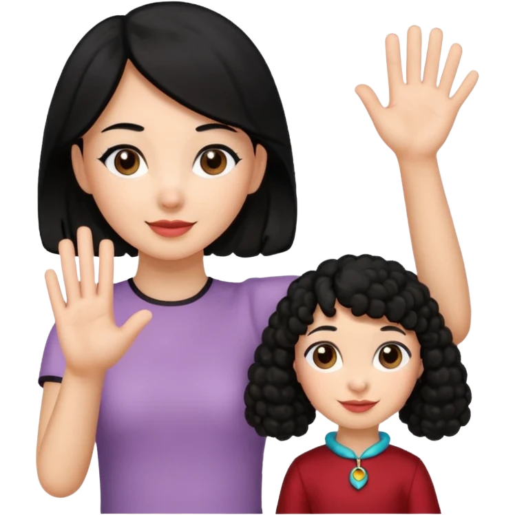 Ponytail black hair girl with brown Poodle say goodbye  emoji