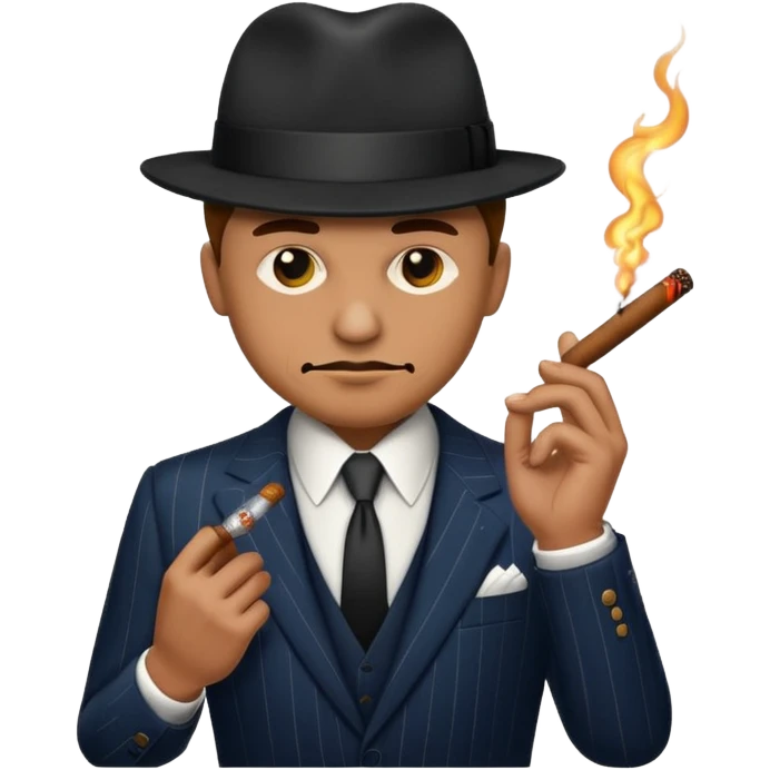 gangster emoji, classic mafia look, pinstripe suit, cigar emoji